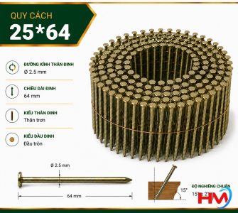 Đinh cuộn trơn 25x64 bắn pallet