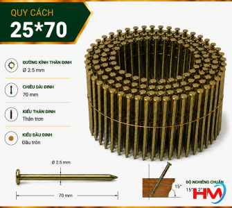Đinh cuộn trơn 25x70 bắn pallet