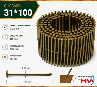 Đinh cuộn trơn 31x100 bắn pallet