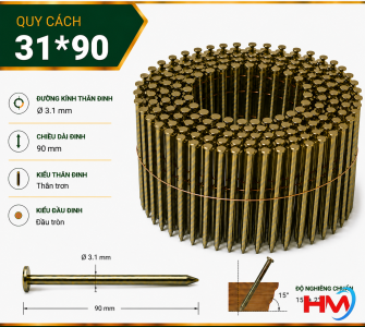 Đinh cuộn trơn 31x90 bắn pallet
