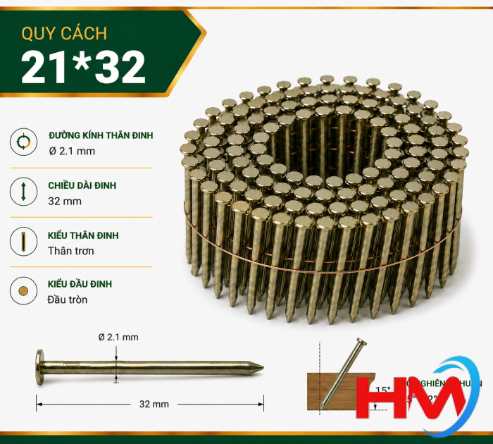 Đinh cuộn trơn 21x32 bắn pallet