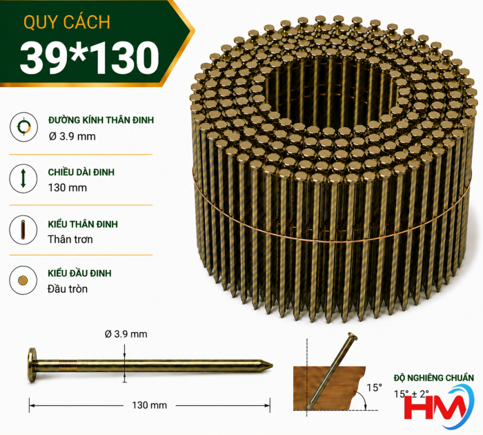 Đinh cuộn trơn 31x130 bắn pallet